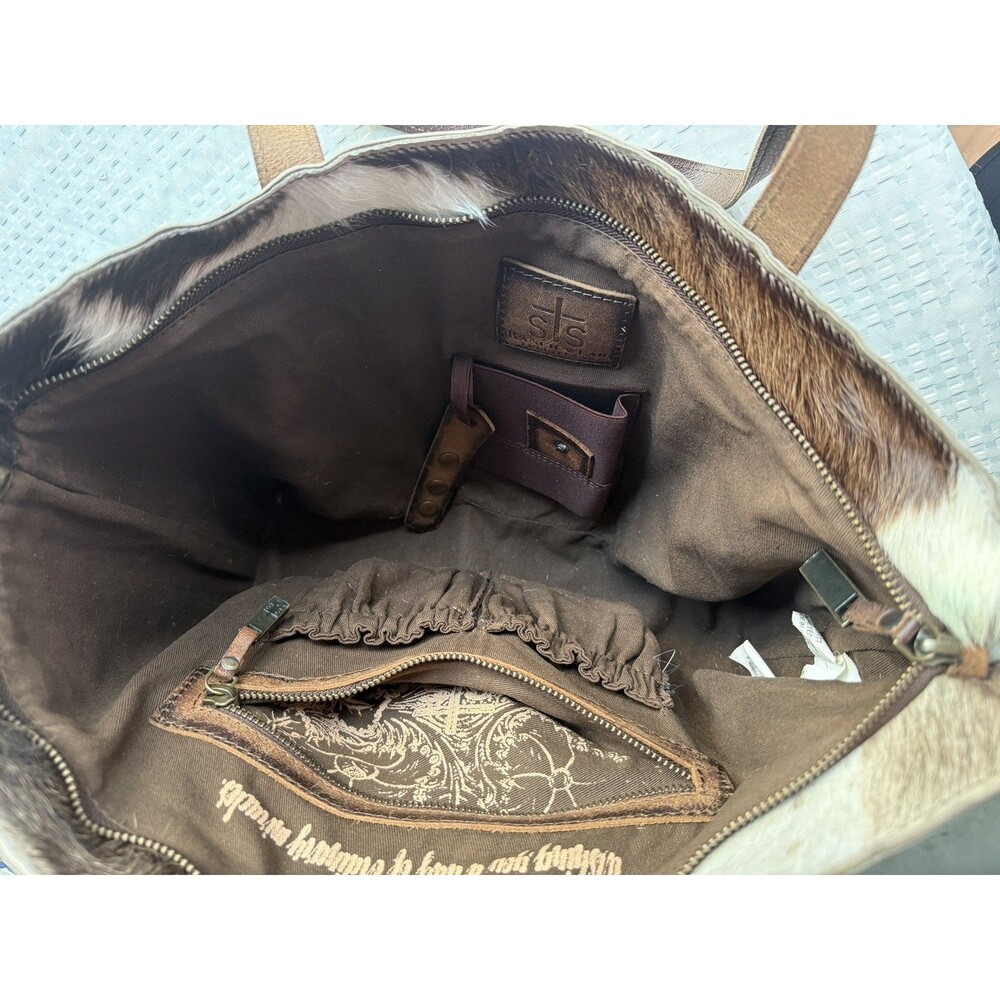 STS Ranchwear Women's Cow Leather and Hair Tote Bag Classic Cowhide Tote - Picture 5 of 16
